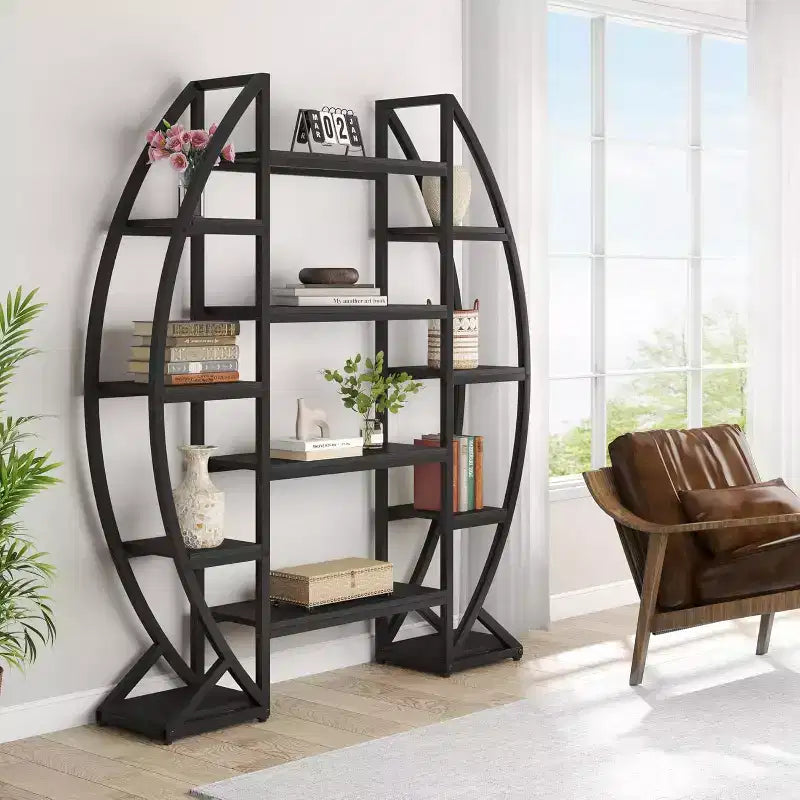 8-Tier Curved Plant Stand Indoor, 69-Inch Tall Industrial Metal Plant Shelf for Living Room, Balcony, Patio, Black