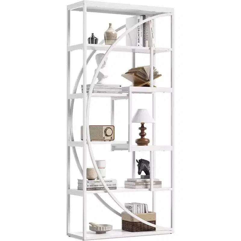 Lantine 70.8-Inch Book Shelf, Industrial Metal Bookcase, 6-Tier Tall Bookshelves, White Display Shelves Storage Organizer for Living Room Office