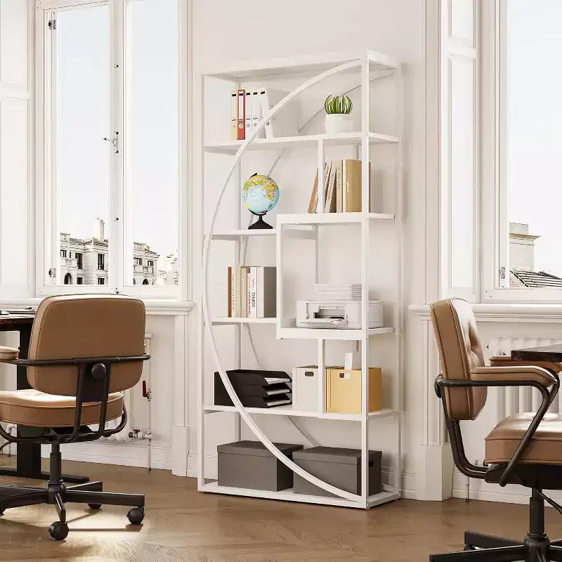 70.8-Inch Book Shelf, Industrial Metal Bookcase, 6-Tier Tall Bookshelves, White Display Shelves Storage Organizer for Living Room Office
