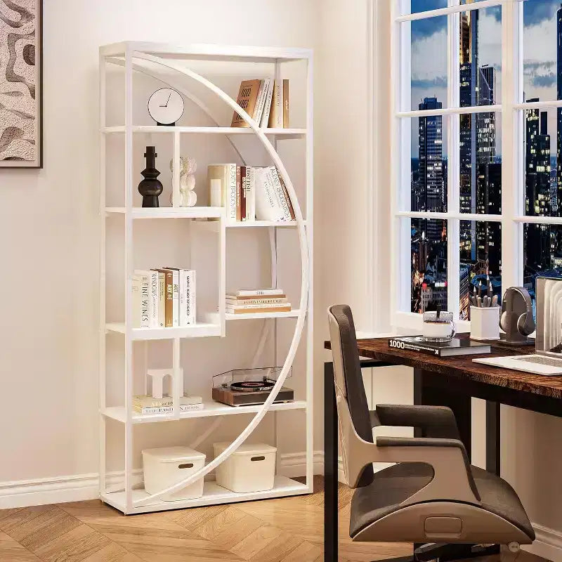 70.8-Inch Book Shelf, Industrial Metal Bookcase, 6-Tier Tall Bookshelves, White Display Shelves Storage Organizer for Living Room Office