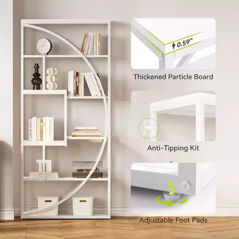 70.8-Inch Book Shelf, Industrial Metal Bookcase, 6-Tier Tall Bookshelves, White Display Shelves Storage Organizer for Living Room Office