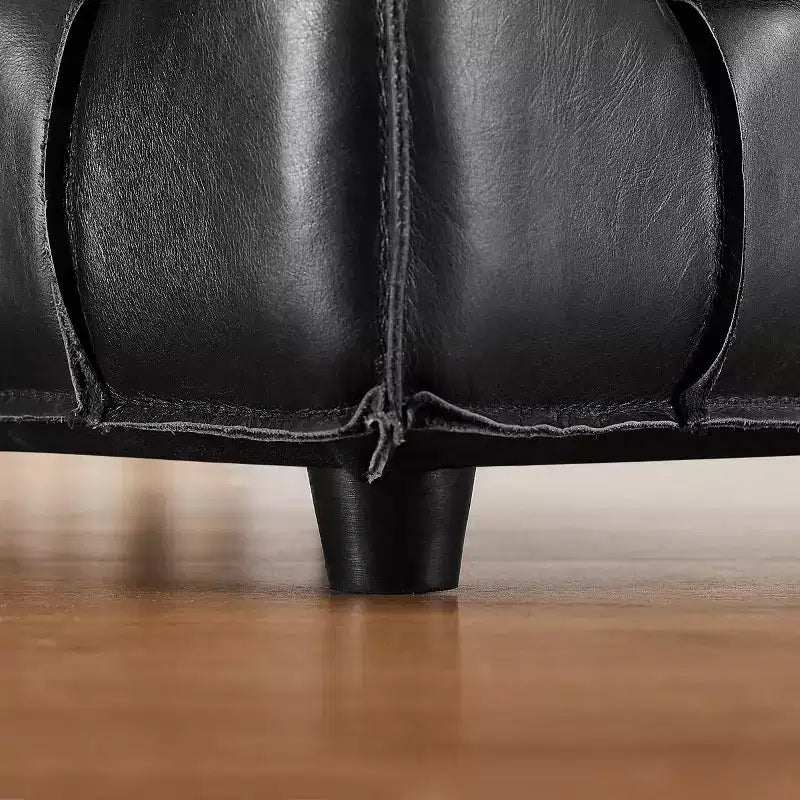 Cubic Leather Ottoman with Grid Patchwork Design