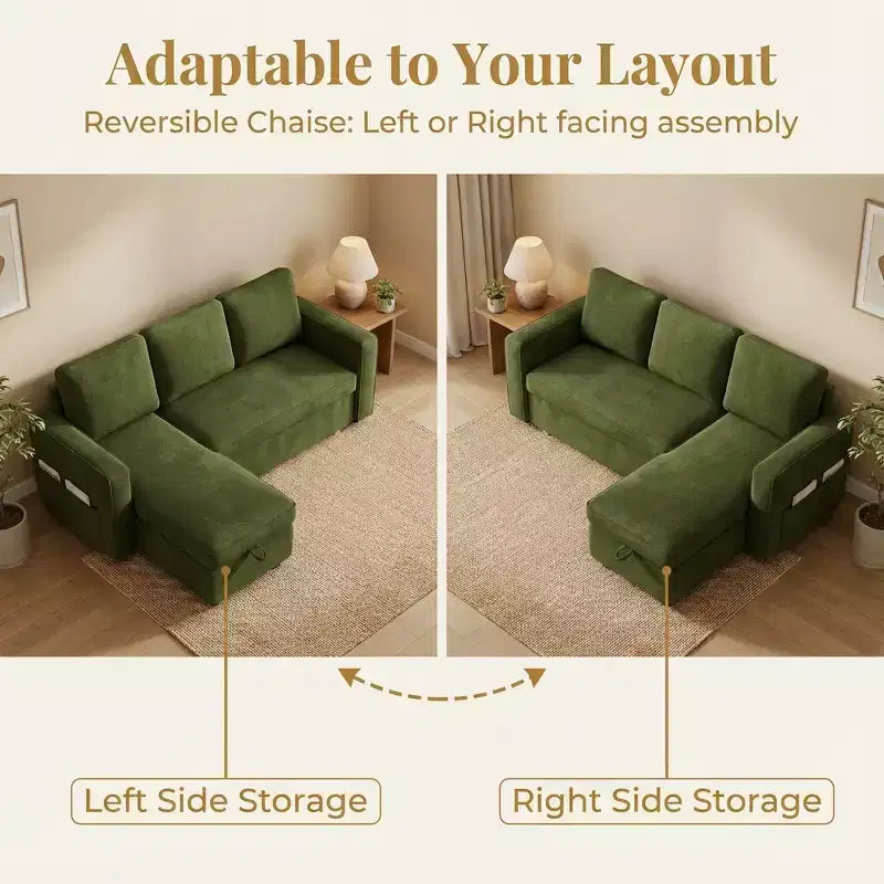 81 Sleeper Sofa Bed, 2 in 1 Pull Out Couch, L-Shaped Sectional Sofa with Reversible Storage Chaise, Side Pockets