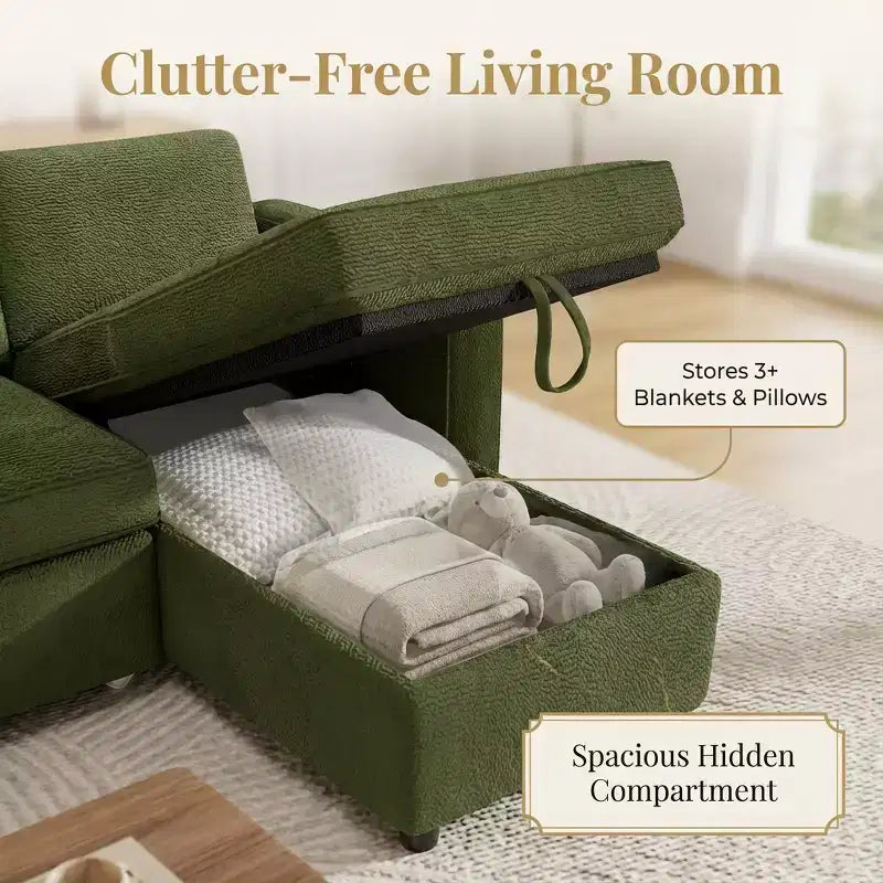 81 Sleeper Sofa Bed, 2 in 1 Pull Out Couch, L-Shaped Sectional Sofa with Reversible Storage Chaise, Side Pockets