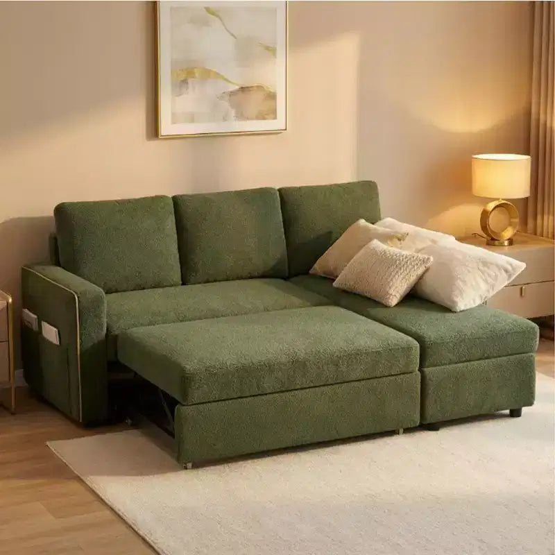81 Sleeper Sofa Bed, 2 in 1 Pull Out Couch, L-Shaped Sectional Sofa with Reversible Storage Chaise, Side Pockets