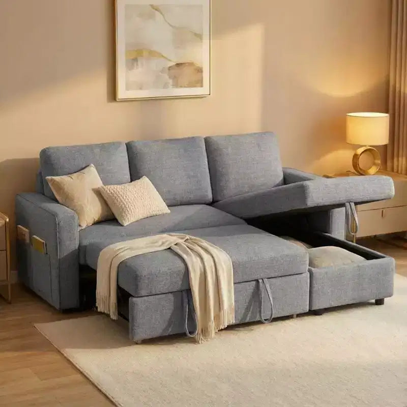81 Sleeper Sofa Bed, 2 in 1 Pull Out Couch, L-Shaped Sectional Sofa with Reversible Storage Chaise, Side Pockets