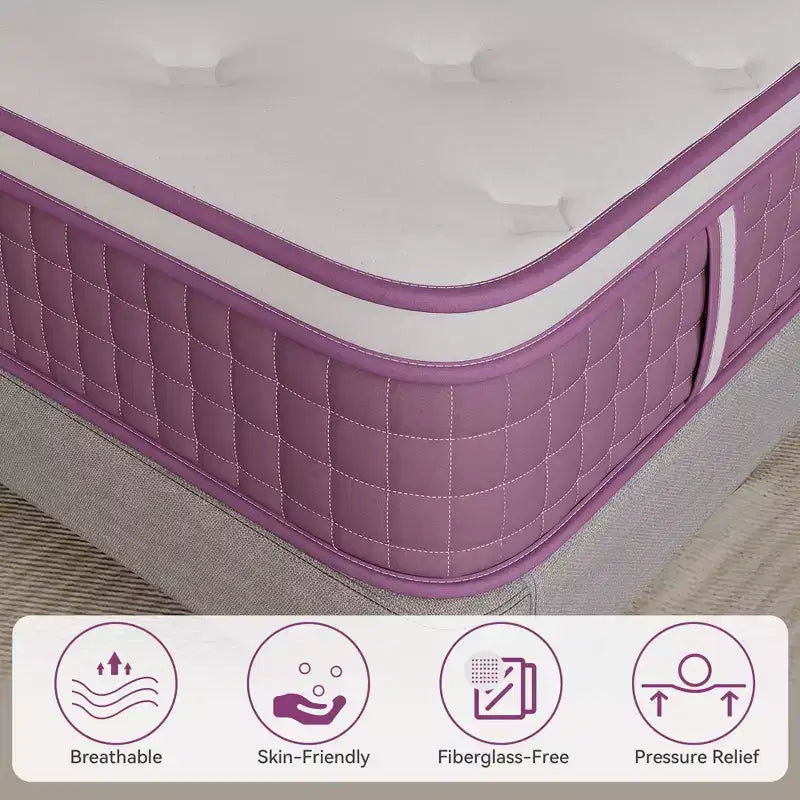 Hybrid Mattress 12 inch, Purple Mattress in a Box, Medium Firm Mattress, Pressure Relief, CertiPUR-US
