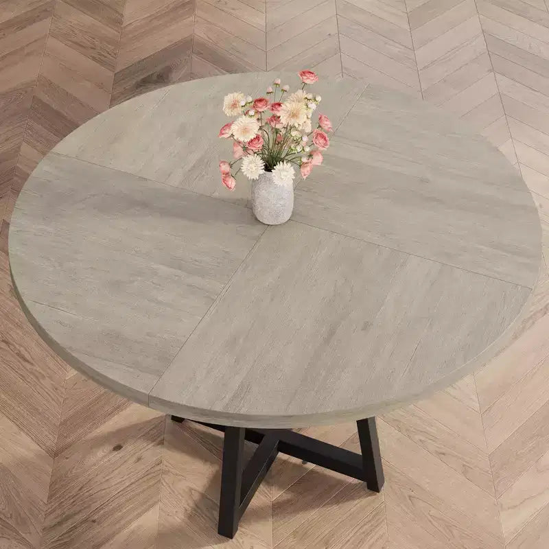 47 Inch Round Dining Table for 4-6, Industrial Kitchen Table with Storage Shelf, Space Saving for Dining Room/Kitchen