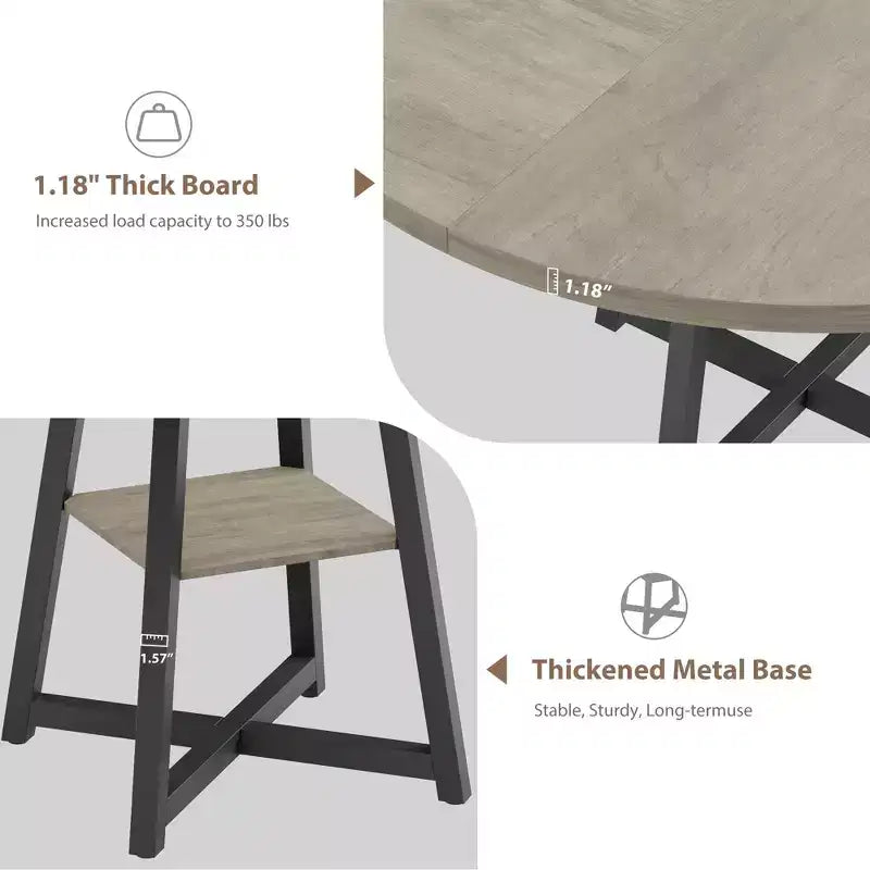 47 Inch Round Dining Table for 4-6, Industrial Kitchen Table with Storage Shelf, Space Saving for Dining Room/Kitchen