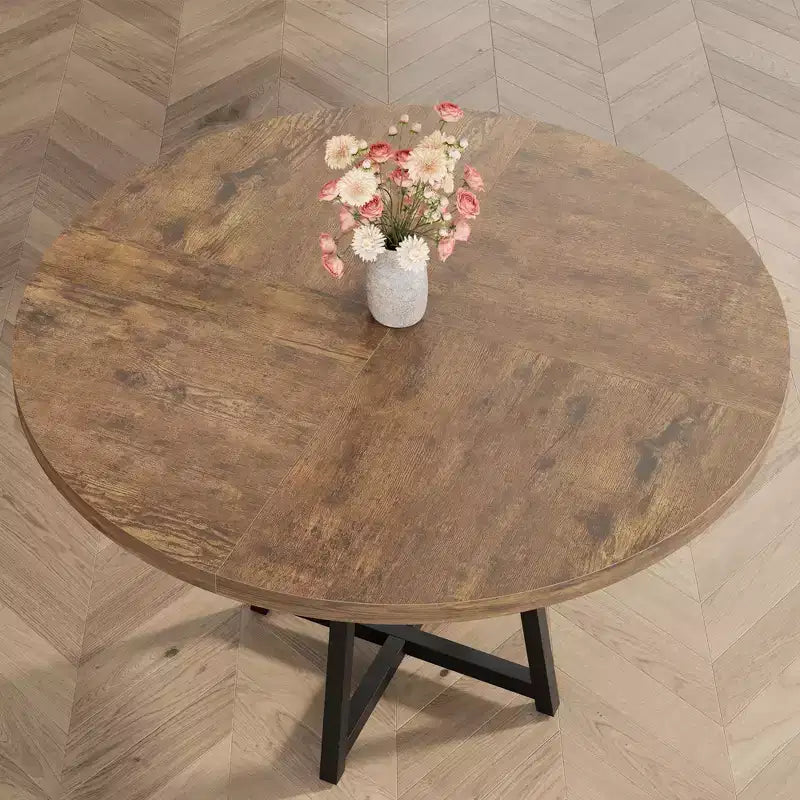 47 Inch Round Dining Table for 4-6, Industrial Kitchen Table with Storage Shelf, Space Saving for Dining Room/Kitchen