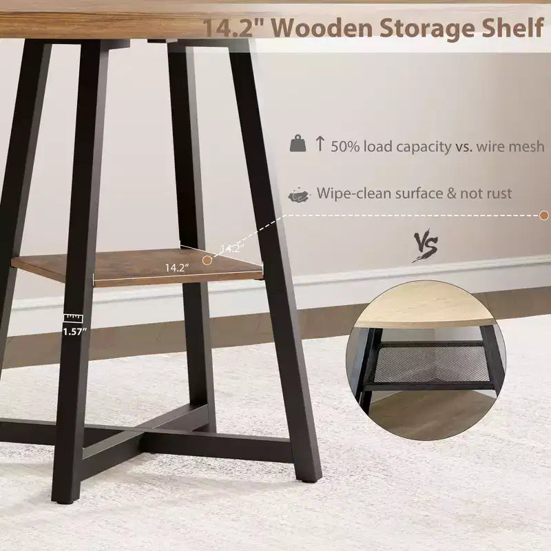 47 Inch Round Dining Table for 4-6, Industrial Kitchen Table with Storage Shelf, Space Saving for Dining Room/Kitchen