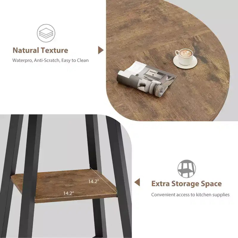 47 Inch Round Dining Table for 4-6, Industrial Kitchen Table with Storage Shelf, Space Saving for Dining Room/Kitchen