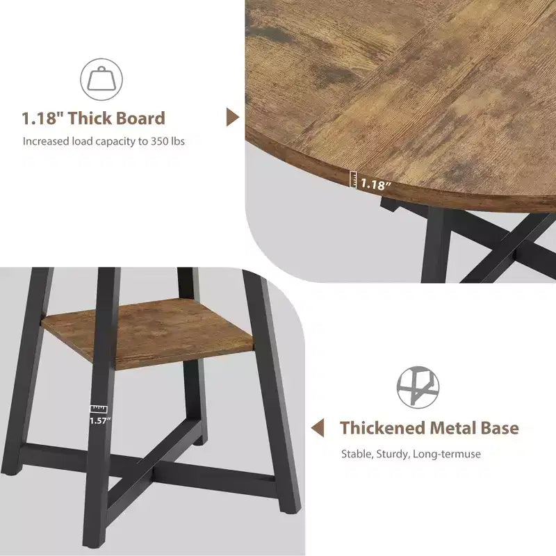 47 Inch Round Dining Table for 4-6, Industrial Kitchen Table with Storage Shelf, Space Saving for Dining Room/Kitchen