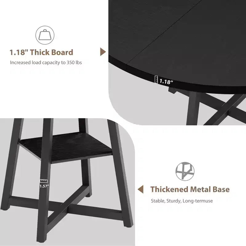 47 Inch Round Dining Table for 4-6, Industrial Kitchen Table with Storage Shelf, Space Saving for Dining Room/Kitchen