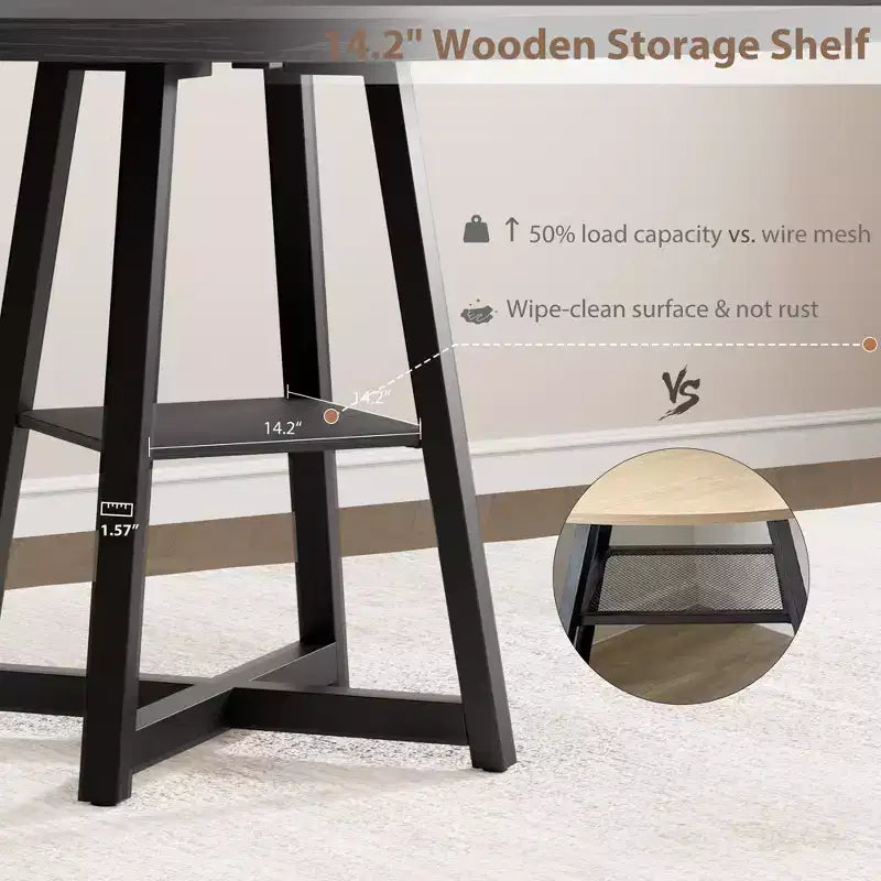 47 Inch Round Dining Table for 4-6, Industrial Kitchen Table with Storage Shelf, Space Saving for Dining Room/Kitchen