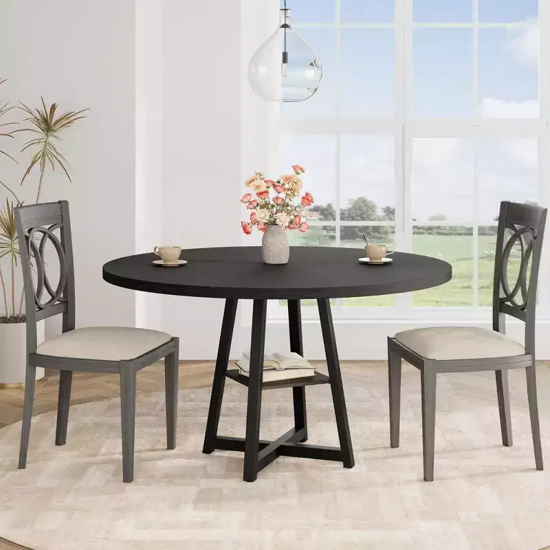 Acekool 47 Inch Round Dining Table for 4-6, Industrial Kitchen Table with Storage Shelf, Space Saving for Dining Room/Kitchen