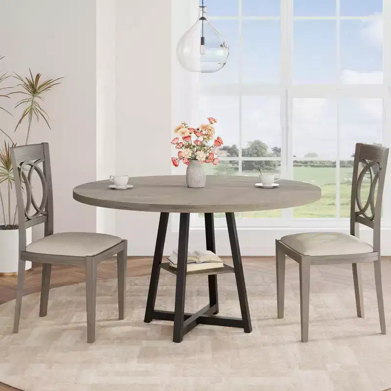 47 Inch Round Dining Table for 4-6, Industrial Kitchen Table with Storage Shelf, Space Saving for Dining Room/Kitchen