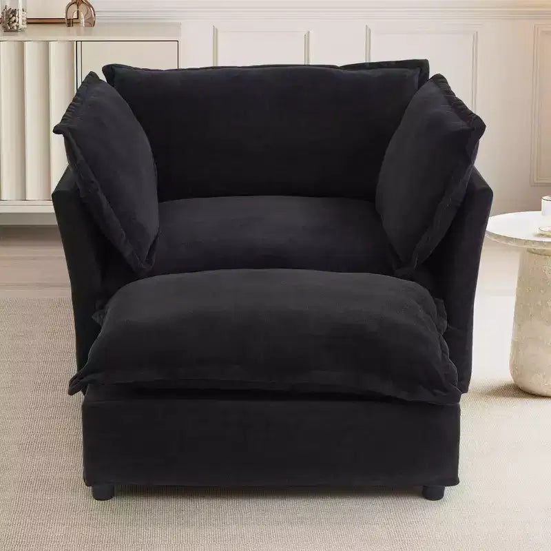 MAYEERTY Modern Armchair Sofa 47 Upholstered Sofa with Movable Ottoman Wide Seat Soft Pillows for Living Room Black