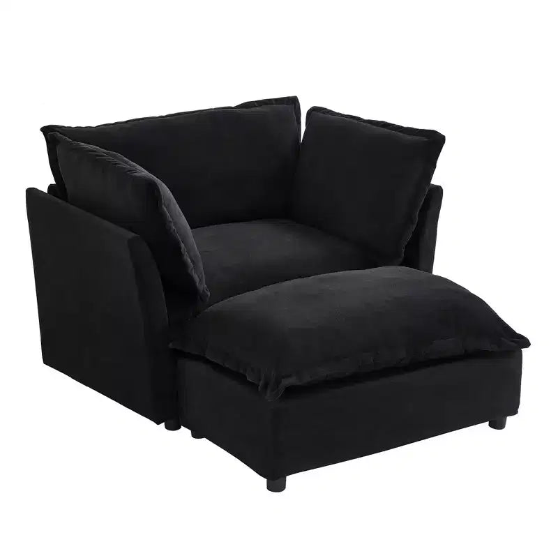 Modern Armchair Sofa 47 Upholstered Sofa with Movable Ottoman Wide Seat Soft Pillows for Living Room Black