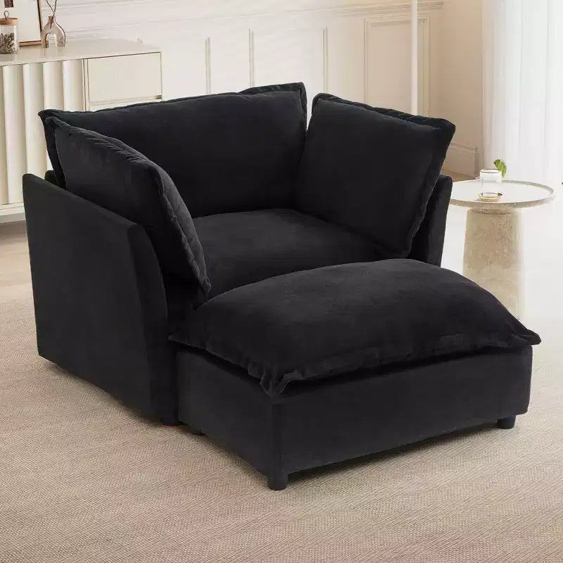 Modern Armchair Sofa 47 Upholstered Sofa with Movable Ottoman Wide Seat Soft Pillows for Living Room Black