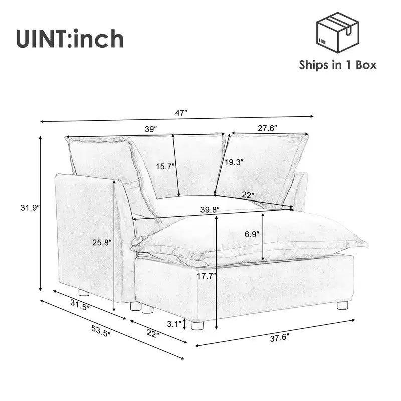 Modern Armchair Sofa 47 Upholstered Sofa with Movable Ottoman Wide Seat Soft Pillows for Living Room Black