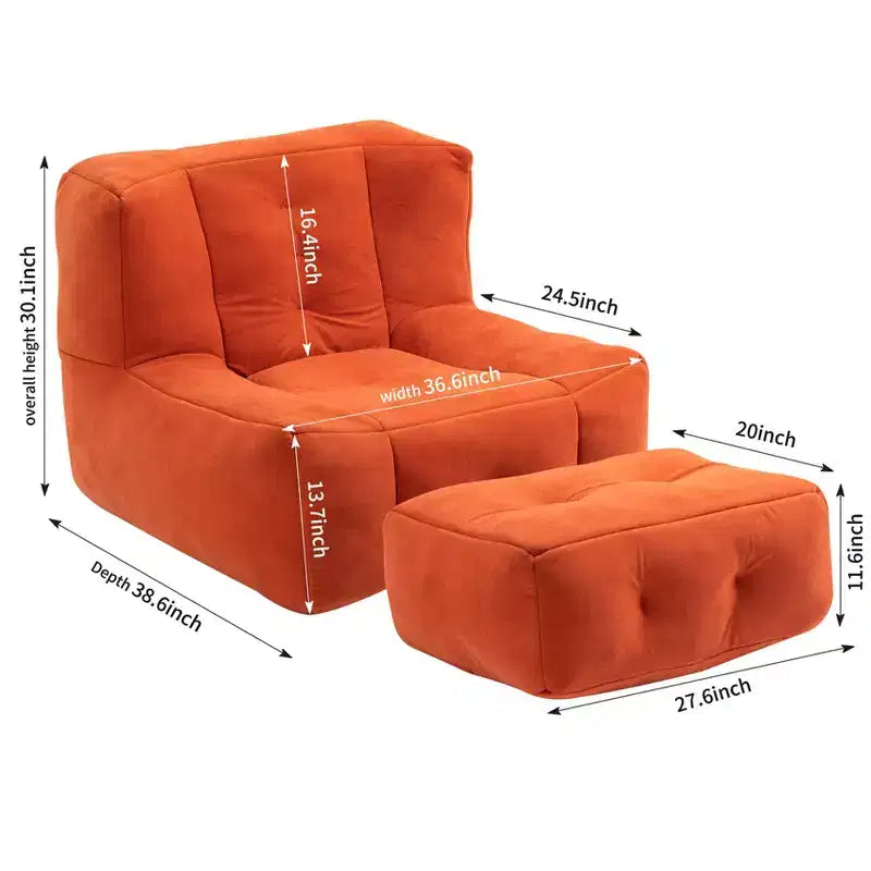 Fluffy Bean Bag Chair for Adults, Super Soft Memory Foam Sofa with Ottoman, Comfortable Indoor Modern Bean Bag for Living Room or Bedroom