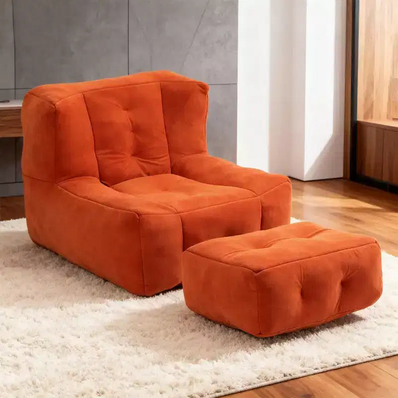 Fluffy Bean Bag Chair for Adults, Super Soft Memory Foam Sofa with Ottoman, Comfortable Indoor Modern Bean Bag for Living Room or Bedroom