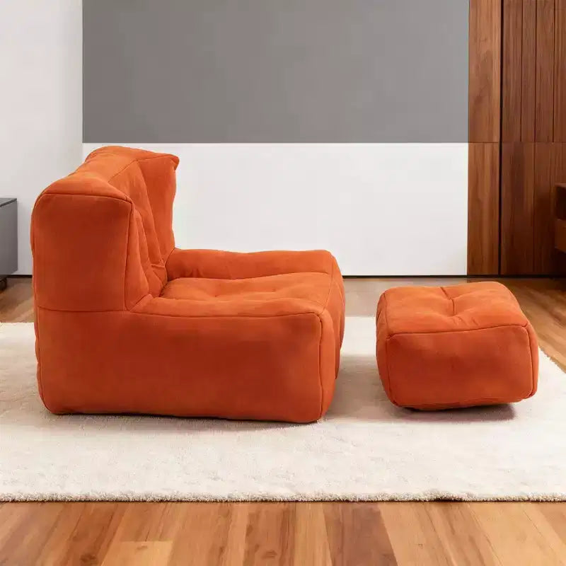 Fluffy Bean Bag Chair for Adults, Super Soft Memory Foam Sofa with Ottoman, Comfortable Indoor Modern Bean Bag for Living Room or Bedroom