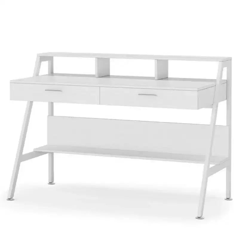 Office Desk Writing Table End Table with Storage Shelf Drawers and Monitor Riser for Home Office, White, 47.28*23.64*35.46
