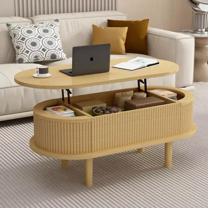NAYSAYE Lift Top Coffee Table End Table Fluted Wooden Center Table with Hidden Storage for Living Room Office, Brown, 40*18.89*15.75