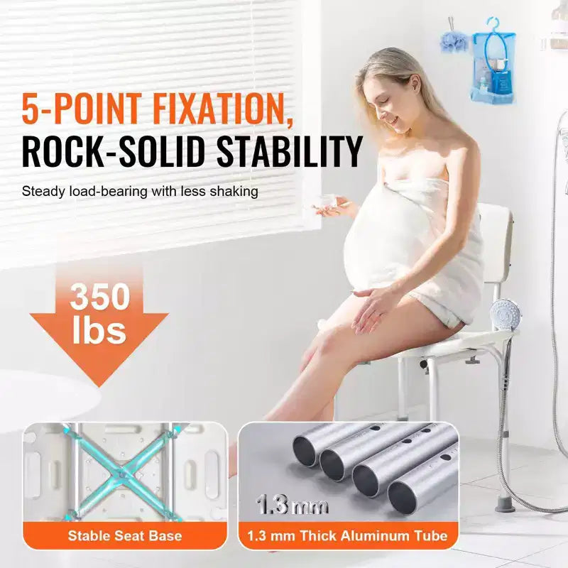 Shower Chair with Back, Adjustable Height Shower Seat for Inside Shower & Bathtub, Non-Slip Bath Chair, 350 lbs Capacity