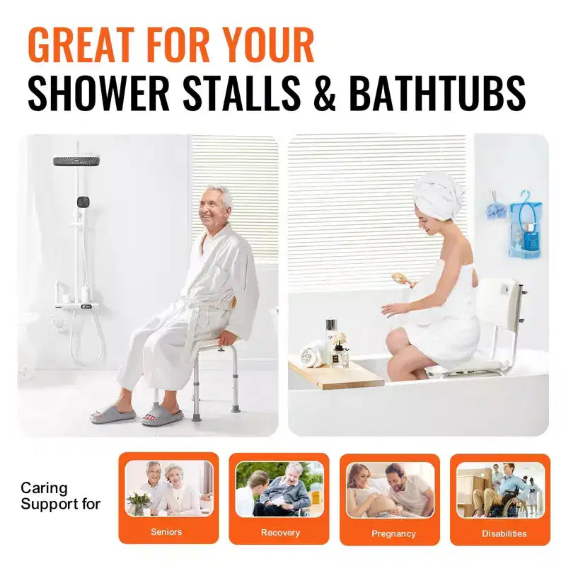 Shower Chair with Back, Adjustable Height Shower Seat for Inside Shower & Bathtub, Non-Slip Bath Chair, 350 lbs Capacity