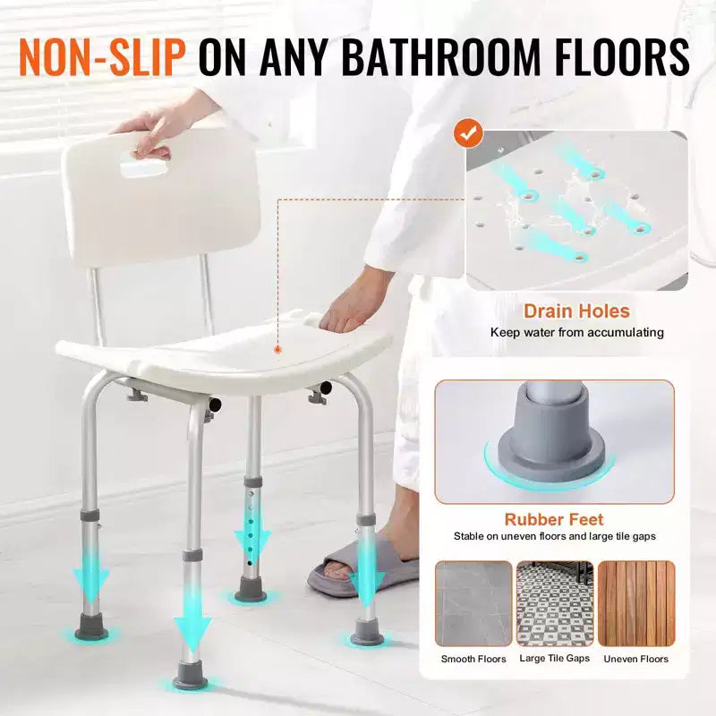 Shower Chair with Back, Adjustable Height Shower Seat for Inside Shower & Bathtub, Non-Slip Bath Chair, 350 lbs Capacity