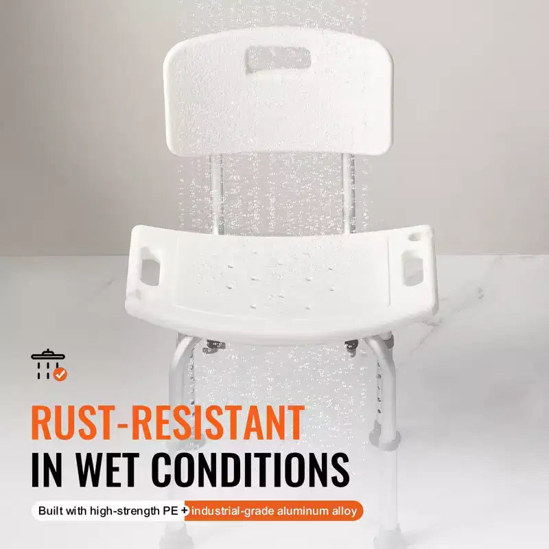 Shower Chair with Back, Adjustable Height Shower Seat for Inside Shower & Bathtub, Non-Slip Bath Chair, 350 lbs Capacity