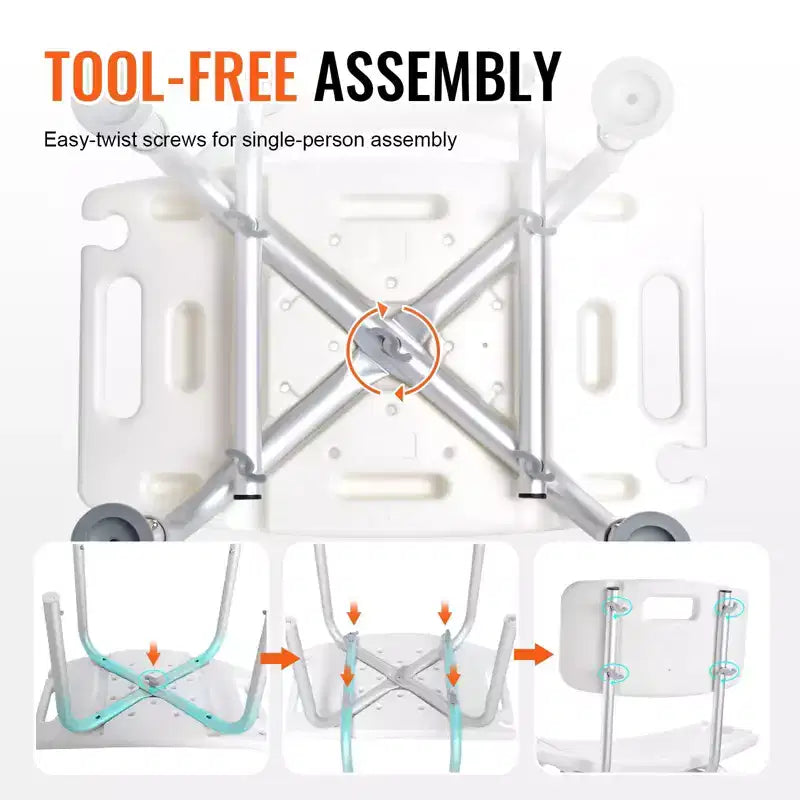 Shower Chair with Back, Adjustable Height Shower Seat for Inside Shower & Bathtub, Non-Slip Bath Chair, 350 lbs Capacity