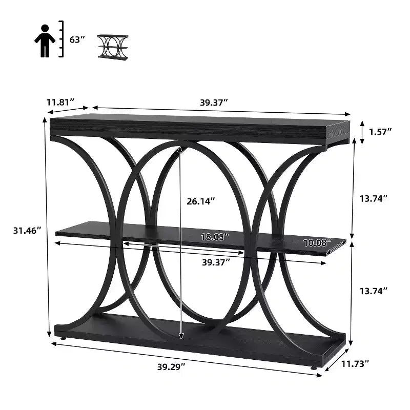 3-Tier Farmhouse Narrow Console Table Rectangular Entryway Furniture with Storage Shelves, Metal Geometric Legs Versatile Accent Sofa Table