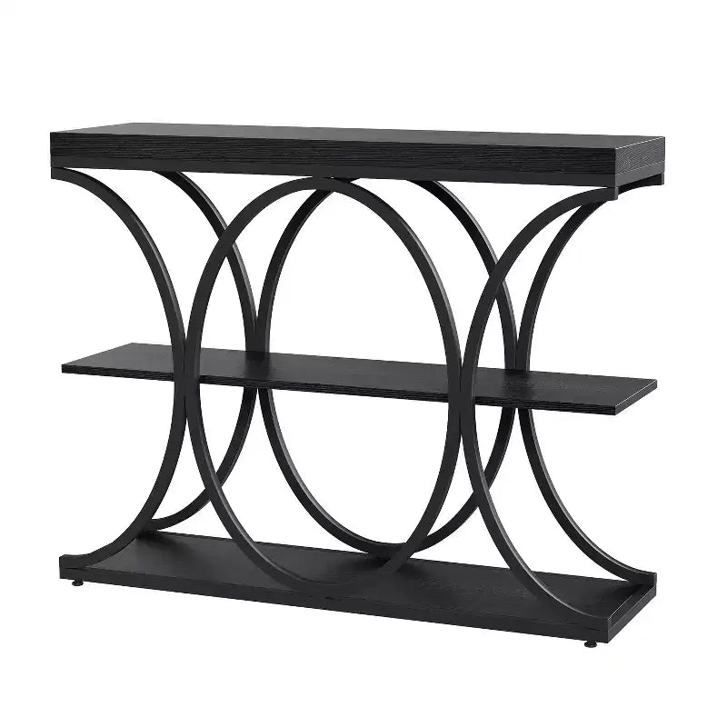 3-Tier Farmhouse Narrow Console Table  Rectangular Entryway Furniture with Storage Shelves, Metal Geometric Legs  Versatile Accent Sofa Table