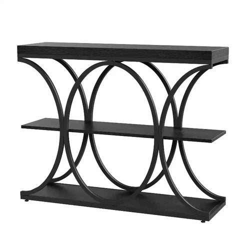 3-Tier Farmhouse Narrow Console Table  Rectangular Entryway Furniture with Storage Shelves, Metal Geometric Legs  Versatile Accent Sofa Table
