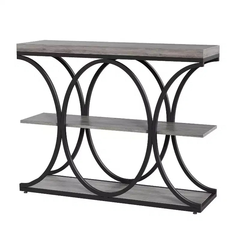 3-Tier Farmhouse Narrow Console Table Rectangular Entryway Furniture with Storage Shelves, Metal Geometric Legs Versatile Accent Sofa Table