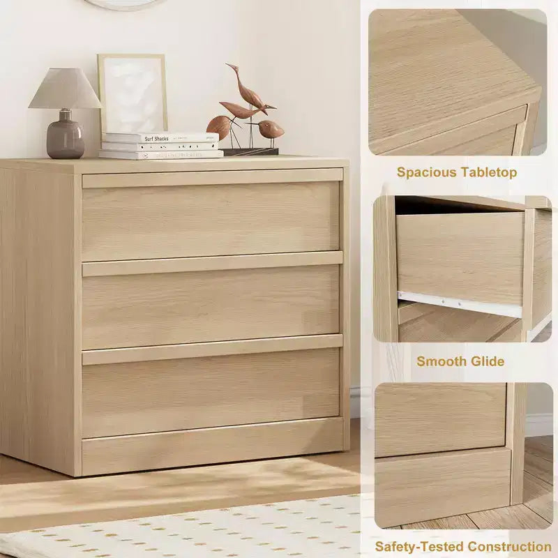Modern 4-Drawer Storage Dresser Compact Wooden Chest for Dining Room or Bedroom, Vertical Organizer in White or Natural Oak Finish
