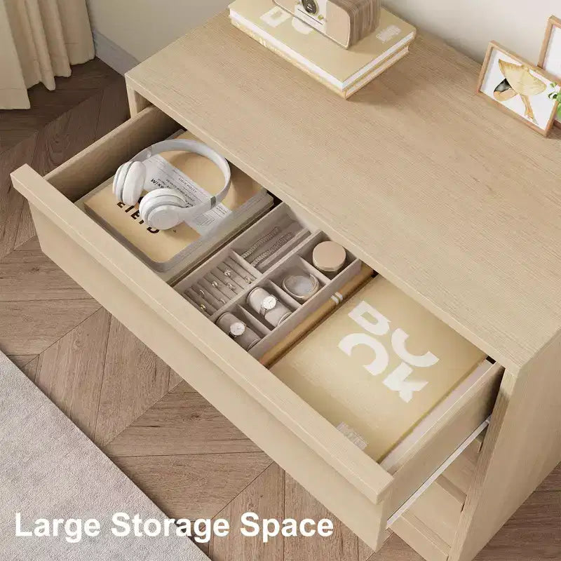 Modern 4-Drawer Storage Dresser Compact Wooden Chest for Dining Room or Bedroom, Vertical Organizer in White or Natural Oak Finish