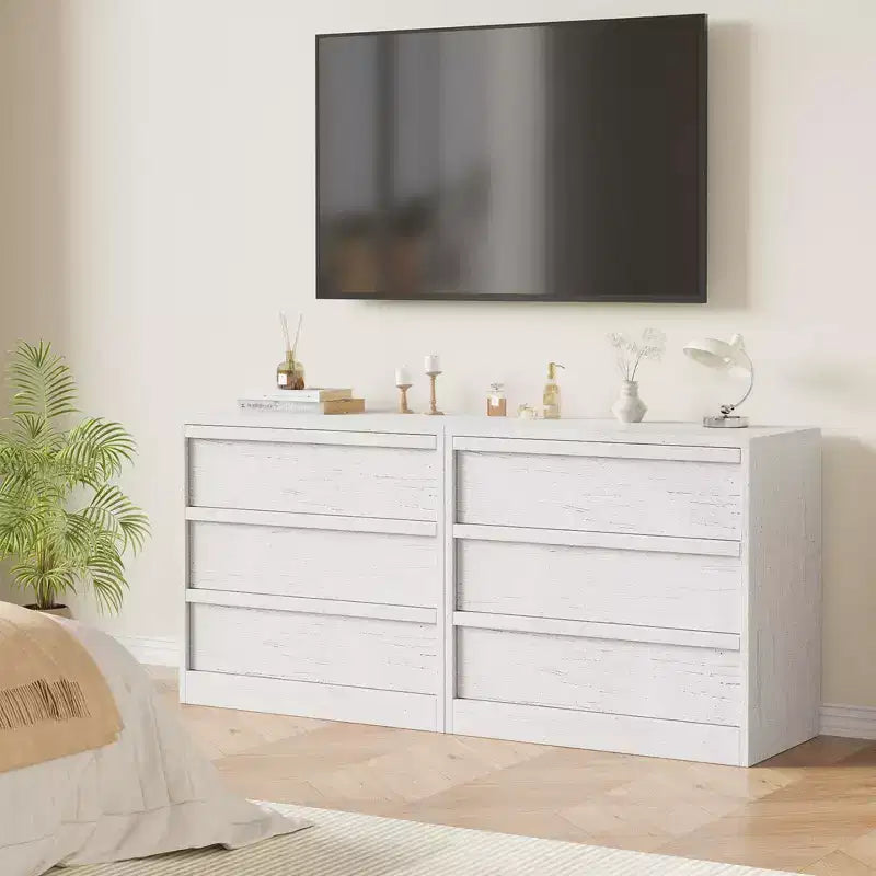 Modern 4-Drawer Storage Dresser Compact Wooden Chest for Dining Room or Bedroom, Vertical Organizer in White or Natural Oak Finish