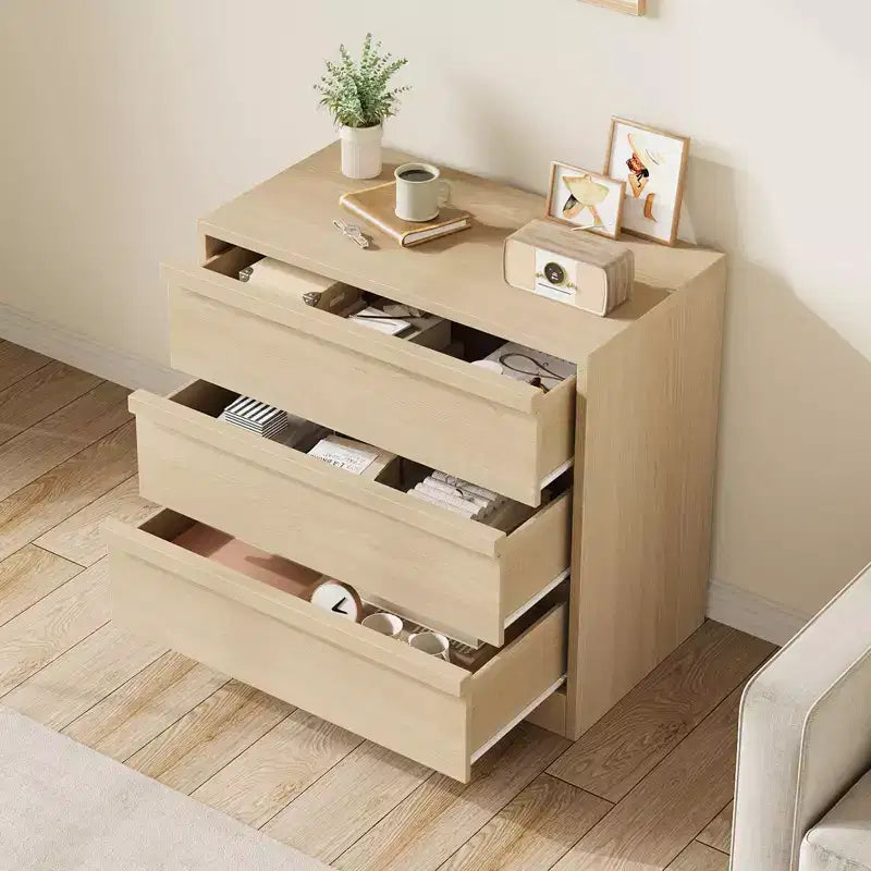 Modern 4-Drawer Storage Dresser Compact Wooden Chest for Dining Room or Bedroom, Vertical Organizer in White or Natural Oak Finish