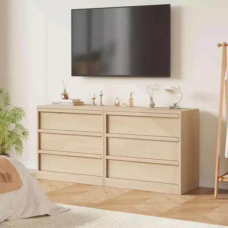 Modern 4-Drawer Storage Dresser Compact Wooden Chest for Dining Room or Bedroom, Vertical Organizer in White or Natural Oak Finish