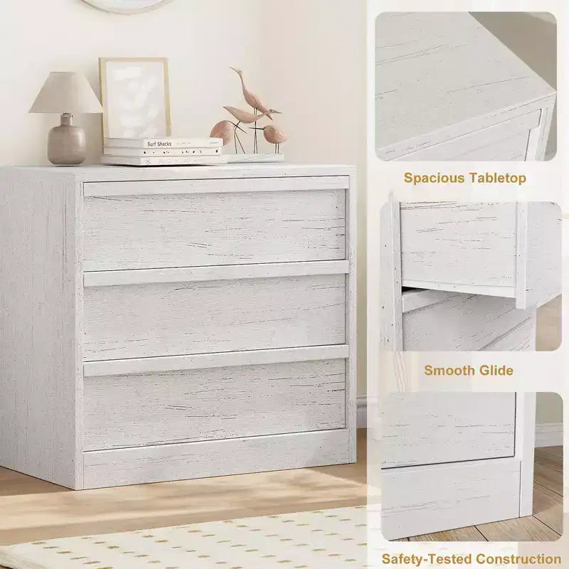 Modern 4-Drawer Storage Dresser Compact Wooden Chest for Dining Room or Bedroom, Vertical Organizer in White or Natural Oak Finish