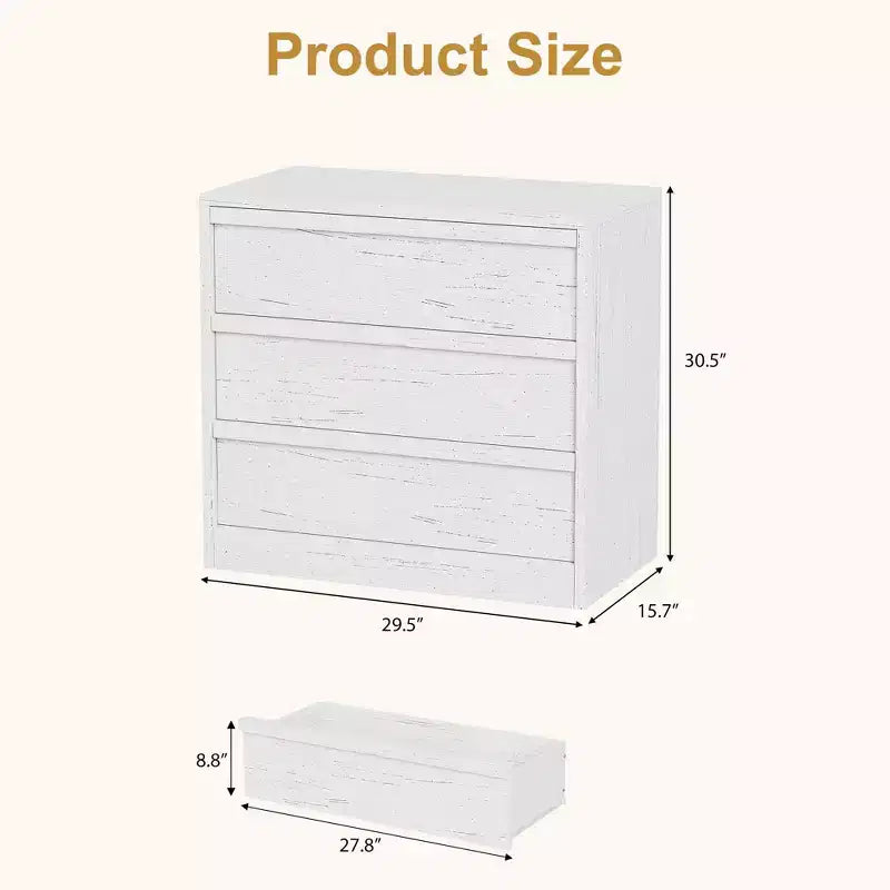 Modern 4-Drawer Storage Dresser Compact Wooden Chest for Dining Room or Bedroom, Vertical Organizer in White or Natural Oak Finish