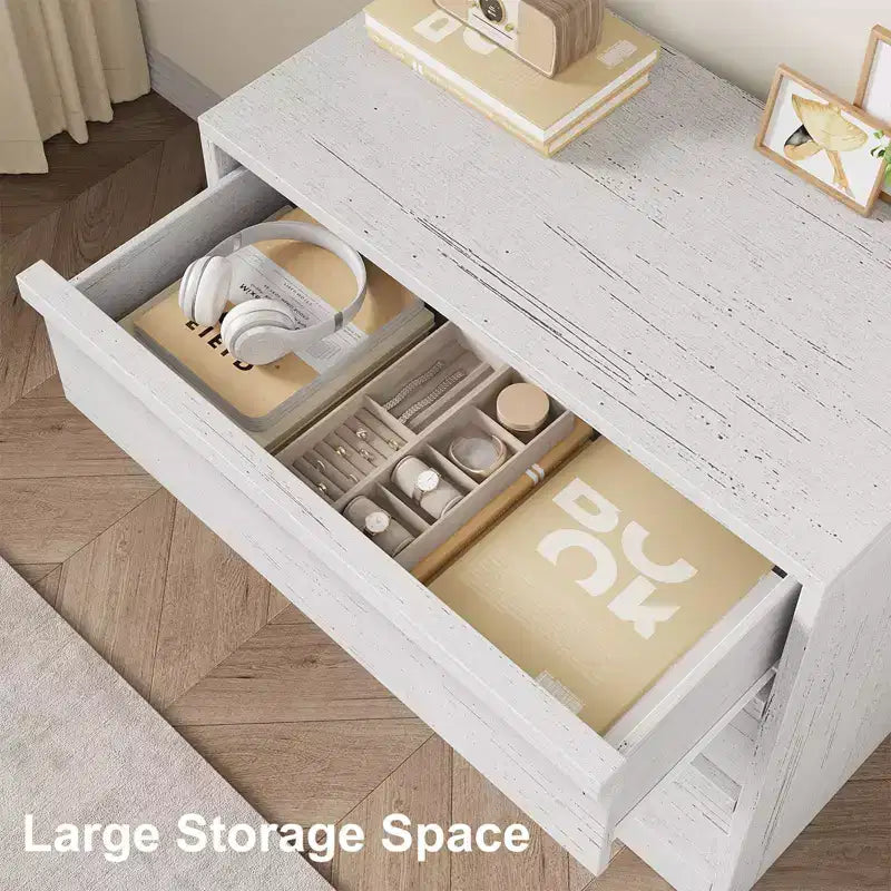 Modern 4-Drawer Storage Dresser Compact Wooden Chest for Dining Room or Bedroom, Vertical Organizer in White or Natural Oak Finish
