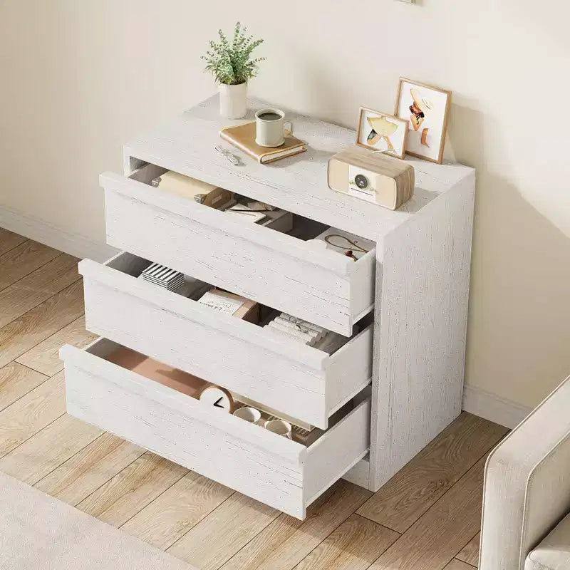 Modern 4-Drawer Storage Dresser Compact Wooden Chest for Dining Room or Bedroom, Vertical Organizer in White or Natural Oak Finish