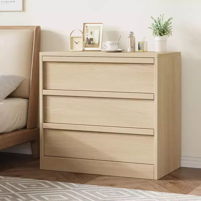 Modern 4-Drawer Storage Dresser Compact Wooden Chest for Dining Room or Bedroom, Vertical Organizer in White or Natural Oak Finish