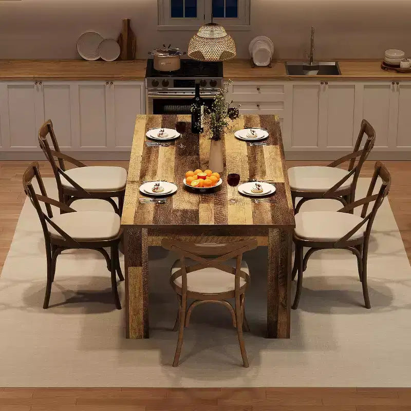 71 Rectangular Dining Table for 6-8, Farmhouse Wooden Table with Triangle Legs, for Dining Room or Apartment